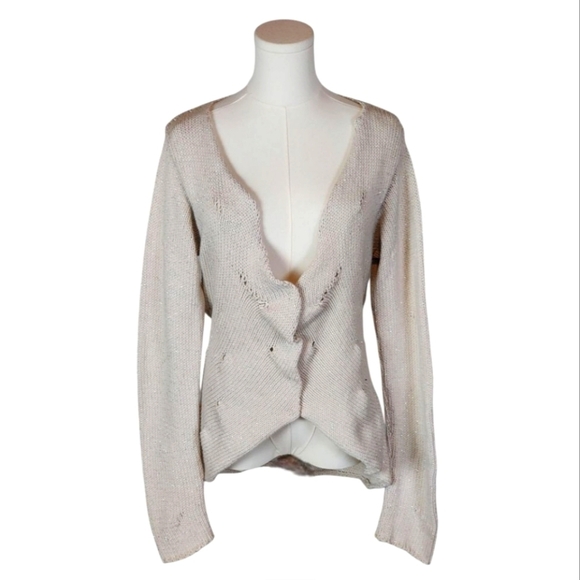 Lilith Sweaters - Lilith Paris Distressed Knit Cardigan Cream Avant Garde Cotton Blend XS